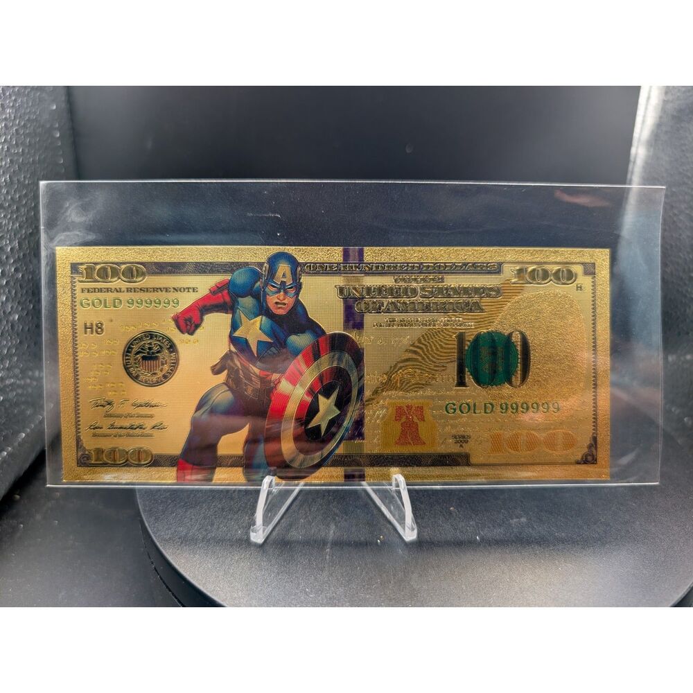 Captain America Gold Foil $100 Novelty Bill • 24K‑Style Display Collectible